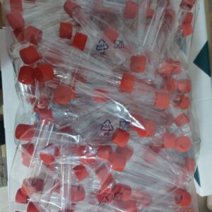 Eprubeta test cilindrica, din PS, volum 15ml, cu capac rosu, sterila; Punga x 150buc