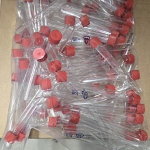 Eprubeta test cilindrica, din PS, volum 20ml, cu capac rosu, sterila; Punga x 100buc